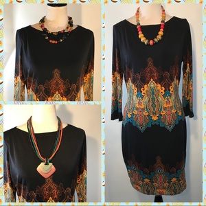 Cache Stretch Black Print Dress Sz L